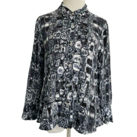 HABITAT | Black and White Patterned Button-Up Blouse AS IS - Picture 1 of 15